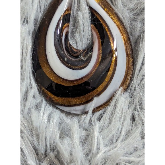 Art Glass Oval Shaped Pendant Choker Brown White Jewelry Artisan Murano Style - Picture 5 of 7